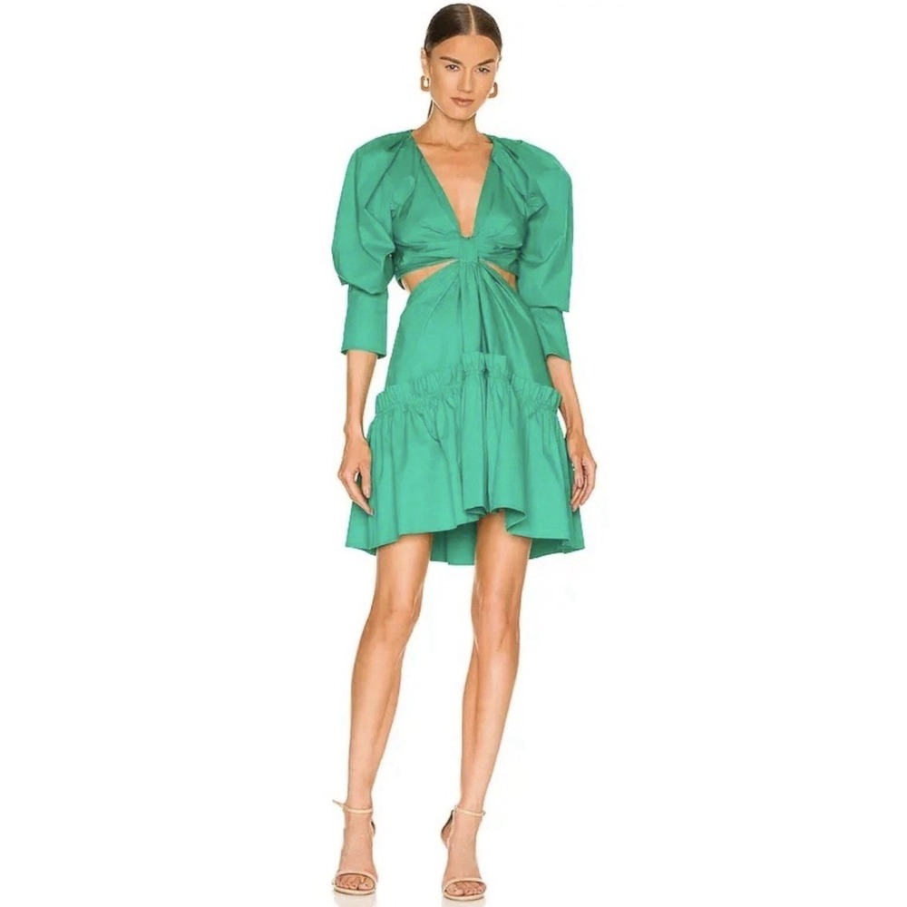 A.L.C. Alexa cutout ruffled tiered pleated cotton-poplin mini dress Green Size 6